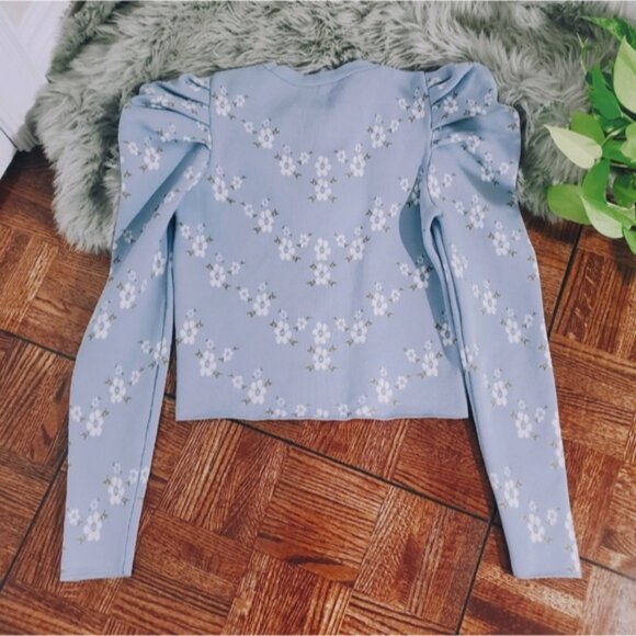 ZARA Retro Puff Shoulder Sweater With Floral Design - Picture 3 of 9